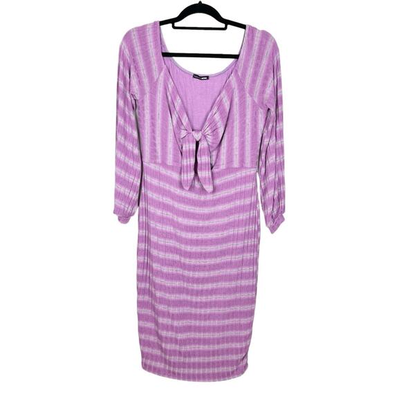 Fashion Nova Bow Ribbed Long Sleeve Midi Bodycon Dress Lavender Purple Size 1X - Picture 2 of 7